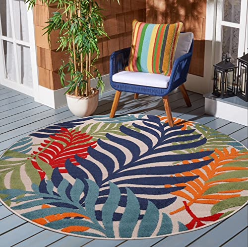 SANAT Outdoor Teppich Wetterfest - Outdoorteppiche für den Innen und Außenbereich, Balkon Teppich Wasserabweisend, Strapazierfähige Teppiche für Terrasse Garten und Wohnzimmer, Multi 150 cm Rund