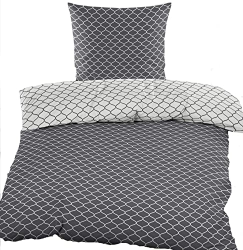KH-Haushaltshandel 2-TLG. Seersucker Wende Bettwäsche 135x200 +80x80cm, dunkelgrau Silbergrau, Reissverschluß, bügelfrei, Microfaser
