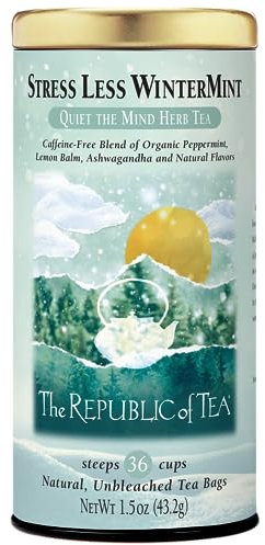 The Republic of Tea Stress Less Wintermint Tea – Kräutertee mit Pfefferminze, Zitronenmelisse & Ashwagandha, Wohltuender Entspannungstee mit natürlicher Minz- & Zitrusnote – 36 Teebeutel in Metalldose