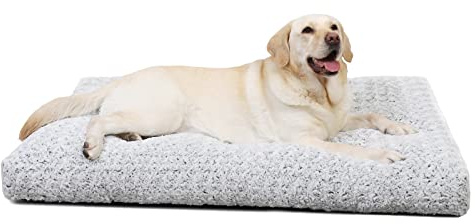KSIIA Hundbädd Stora Hundar, Tvättbar Hundkudde Fluffig, Hundmatta för Stora, Medelstora Hundar, Halkfri Undersida, Andas, Husdjursbädd Hundmadrass Grå 90x60cm