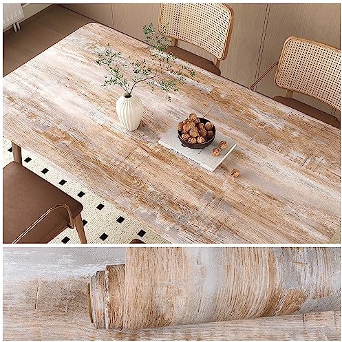 VEELIKE Grunge Wood Contact Paper for Countertops Waterproof Wood Wallpaper Wood Grain Contact Paper Peel and Stick Removable Self Adhesive Wood Vinyl Wrap for Table Cabinets Furniture 15.7''x118''