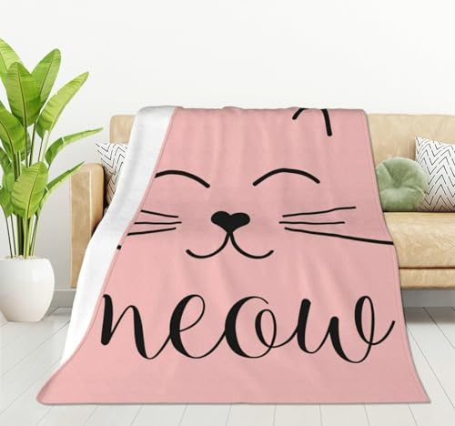 HGOD DESIGNS Niedliche Katzendecke für Damen, leicht, weiches Fleece-Flanell, Überwurfdecke, Katze, Lächeln, Miau, Sofa, Couch, Wohnzimmer, 100 x 130 cm