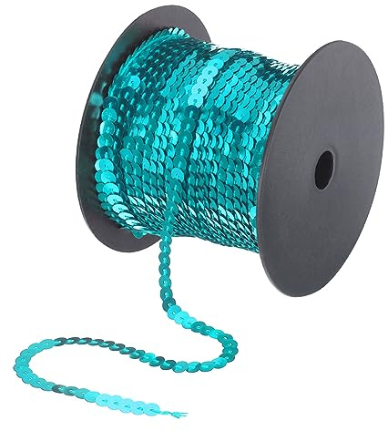 QUARKZMAN 100 Yardas Plana Lentejuelas Tira 6mm Lentejuelas Tela Paillette Lentejuelas Adorno para Manualidades Bricolaje Lentejuelas Flecos Costura Lago Azul