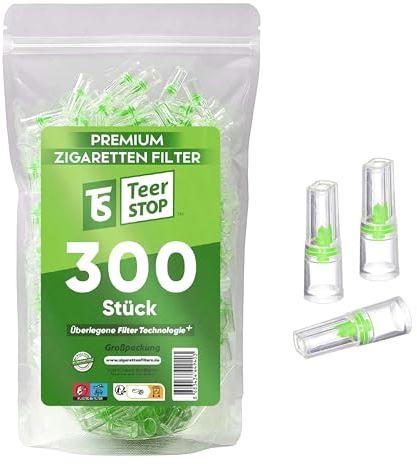 TS Teer Stop Filtres à Cigarette Premium 8mm – 300 pièces, Embouts Micro-Filtre pour Cigarettes Prêtes & Roulées à la Main, Embout Bucal en Plastique Réutilisable pour Cigarettes Regular & King Size