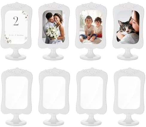 NUPTIO Bilderrahmen Fotorahmen Weiß Vintage: Satz von 8 10x15 cm Bilder Beidseitig Frame Foto Aufsteller Tisch Hochzeit Wohnzimmer Stehend Baby Weihnachten Halter Bilderständer Gift Kunststoff