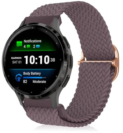 MiKoyi 18 mm flätat armband för Venu 3S/Venu 2S/Forerunner 265S/Forerunner 255S/Forerunner 255S Music/Active S/Move 3S, nylon sport klockarmband för Huawei Watch GT 5 41 mm, mörkt viole