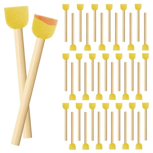 Molain 40 Pcs Round Sponge Brushes for Painting Foam Paint brush Set Paint Sponges for Acrylic Paint Wooden Handle Foam Brush Paint Tools for Graffiti Watercolours Arts Crafts Supplies(Yellow)