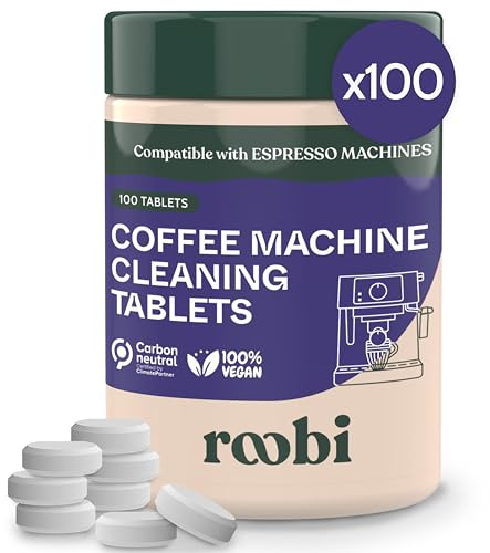 Roobi Espresso Machine Cleaning Tablets. Coffee Machine Cleaner Tabs. 100 Count Carbon Neutral Espresso Clean Pack.
