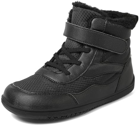 Kids Barefoot Winter Boots Wide Toe Boys Girls Walking Boots Anti-Slip Warm Faux Fur Lined Snow Boots,Black,12UK Child