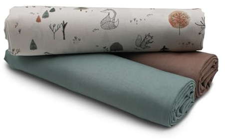 VmG-Store 1,5 m bomullstyg, set, designtyg 2 x enfärgad, färgkoordinerad, 100 % bomullsmaterialurval (skogsdjur off white Set84)