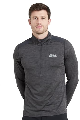 NORTH RIDGE Move Half Zip Long Sleeve Tee with Moisture Wicking & Anti Odour Fabric, Lightweight & Breathable Baselayer Top Active Fit T-Shirt (UK, Alpha, M, Regular, Regular, Grey)
