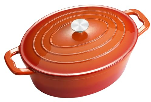 Enameled Oval Dutch Oven Pot with Lid, 8 QT Cast Iron Dutch Oven with Dual Handles for Cooking, Bread Baking, Frying, Non-stick Enamel Coated Oven (8 QT Orange)