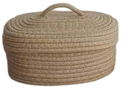Wezalget Cesta De Almacenamiento De Cuerda De Algodón,Capazo con Tapa para Maquillaje | Multiusos para Guardar Juguetes Toallas Ropa Pequeña Accesorios