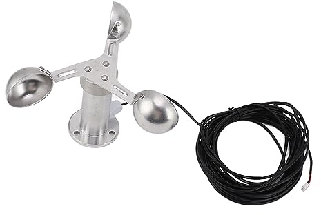 Omabeta Aleación de Aluminio 3 Tazas Sensor de Velocidad del Viento Anemómetro Sensor de Monitoreo de Velocidad del Viento Medición de 360 ​​grados 0 a 3.8V con Cable de 8 M para