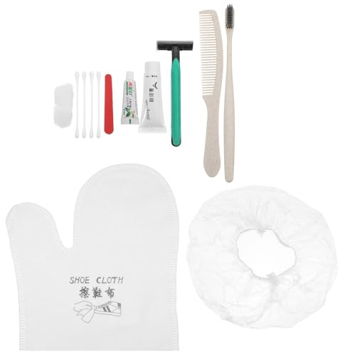 HEATSHAKING Kit de Nettoyage Personnel Jetable 4 Pièces pour Hôtel et Maison D'hôtes Brosse à Dents A Couleur Naturelle, Peigne en Paille de Blé, Trousse de Soin, Bonnet Couleur Aléatoire