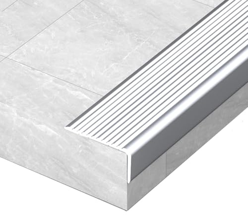 Perfil De Protección Para Borde De Escalón Aluminio, Escaleras Tiras Esquina Para Cantos Perfil De Borde De Escalera, Resist, Para Peldaños De Interior Y Exterior, 0.9(Size:7cm*3cm,Color:Plata Blanco)