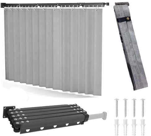 Barra Ducha Esquina,Barra Cortina Ducha Plegable de Pared,5 Pliegues Barras Juego cortina de ducha Barras,1,8×2m Cortina,Plegable Forma en U/L/Recta,anillos de suspensión incluidos para Baños Pequeños