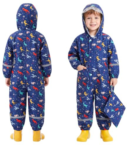 JinBei Imperméable à Capuche Enfant Combinaison de Pluie Léger, 1-9 Ans | Imperméables Veste Pantalon une Pièce, mit Transparenter Krempe, à Réfléchissant, Sac de Rangement, pour Outdoor École Sport