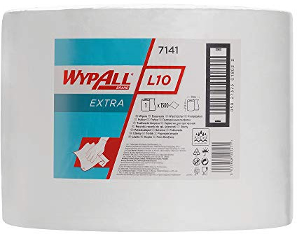 WypAll L10 Extra Wischtücher 7141 auf der Großrolle – 1 Rolle mit 1.500 weißen, 1-lagigen Wischtüchern