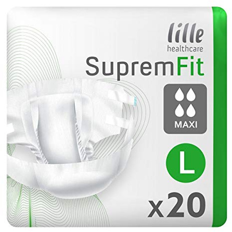 LILLE Suprem Fit Incontinence Pads, Fast Absorbing Disposable Briefs for Men and Women, Maxi, Heavy Absorption, Size L Pack of 20