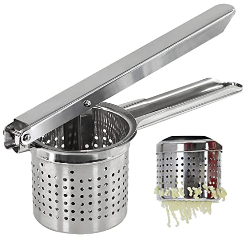 GEEZY Stainless Steel Potato Ricer Masher – Fruit Press, Vegetable Crusher, Baby Food Masher & Puree Maker for Smooth Mash – Dishwasher Safe Kitchen Accessories, Easy Gadgets & Tools for Cooking