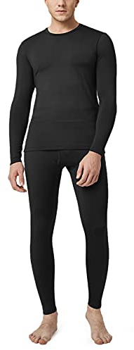 LAPASA Herren Innenfleece Thermounterwäscheset, Thermounterhemd & Thermohosen Funktionsunterwäsche Sets M11, Schwarz (Warm), M