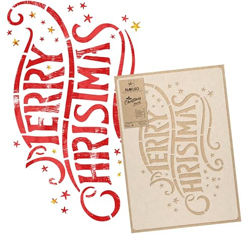 NAKLEO Plantillas de Navidad para Pintar 43x64cm, Merry Christmas Patrón, Stencil Navideñas Plástico y Reutilizable para Spray de Nieve y Dibujar, DIY Arte Decoración Ventana Puerta Pared Madera Papel