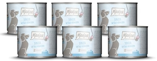 MjAMjAM - cibo umido premium per cani - Junior pollo succoso con uovo, confezione da 6 (6 x 200 g), naturale con carne extra