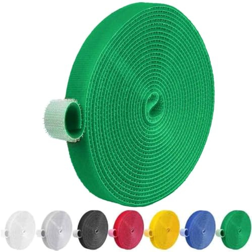 IFNOW 32FT Reusable Fastening Tape Cable Ties Double-Sided Hook-and-Loop Cable Management Tape Strength and Durability 0.4''/Width (1, Green)