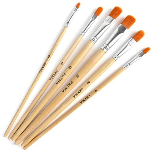 Pryma Set Pennelli da Pittura Punta Tonda 6 Misure – Pennelli Professionali per Acrilico, Olio, Acquerello e Tempera – Ideali per Artisti, Scuola, Hobby e Belle Arti