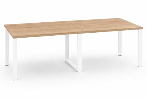 OFILIKE. Mesa de Reuniones y Conferencias para Oficina - Mesa de Juntas Grande con Estructura Metálica Blanca y 2 Tableros - Mesa para Sala de Reuniones, Empresas y Negocios (240x120, Roble)