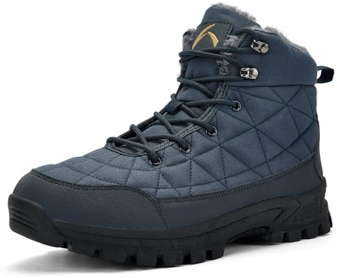 UPSOLO Mens Winter Boots Snow Booties Warm Soft Rubber Sole Backpacking Trekking Shoes Outdoor Trekking Casual Walking Lightweight Sneakers(T232 Blue 43)