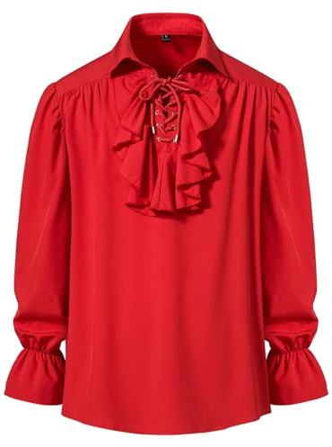 MakingDa Costume da pirata rinascimentale con volant e colletto jabot vittoriano medievale, Rosso, S