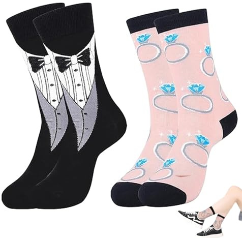 HSLXBY 2 Pares de calcetines divertidos, regalos de boda para la novia y el novio calcetines de peluche, Calcetines de invierno, regalos para hombres y mujeres