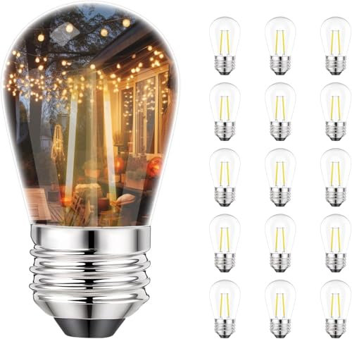 Svater 15 pezzi Lampadina Led Caldo E27 2W Edison Lampadina 2W=20W 230V S14 Led Lampada Vetro Trasparente Lampadine di Ricambio per Stringhe Luminose Illuminazione Interna ed Esterna 2700K Bianco