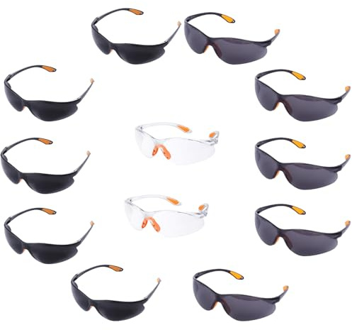 ieron Paquete de 12 gafas de seguridad, gafas de protección ocular transparentes, equipo de protección personal, gafas de seguridad, antipolvo, arañazos, niebla, viento