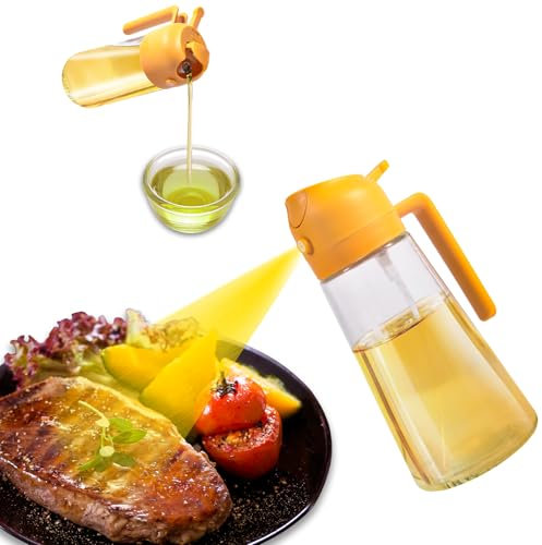 XIKAYA 600ml Spruzzino olio per friggitrice aria、Spruzzino olio, Spruzzino per olio 2 in 1,Nebulizzatore olio,Per cuocere al forno, Cucinare, Insalate e barbecue (Orange)