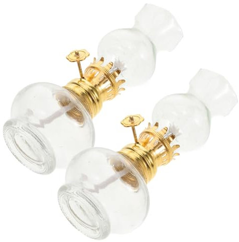 RORPOIR 2Stücke Kleine Vintage Glas Öllampe Set Kerosinlampe für Innenräume Dekorative Tischlampe mit Verstellbarem Docht ca Rustikale Atmosphäre für Wohnzimmer und Schlafzimmer