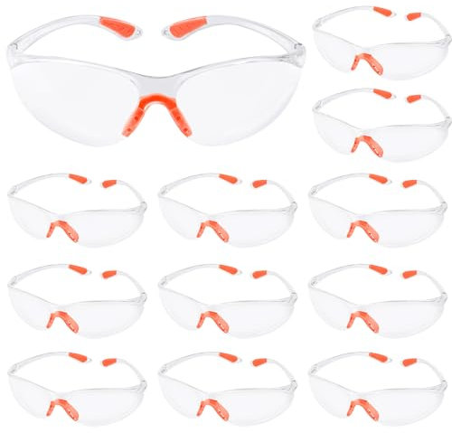 flintronic Lot de 12 Lunettes de Sécurité, Lunette de Protection Travail, Lunettes de Protection Anti-Glisse avec Verres Transparents & Pont-de-Nez Caoutchouc, Lunette Transparente PC