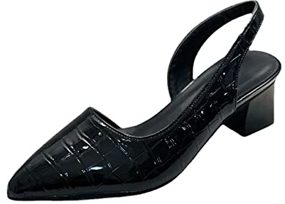 Womens Slingback Heels Ladies Low Block Heel Dress Sandals Pointed Toe Heeled Court Shoes Elegant Sandal Shoe Ankle Strap Pump Slip On Pumps for Wedding Party, UK Size 3.5-7.5 Black