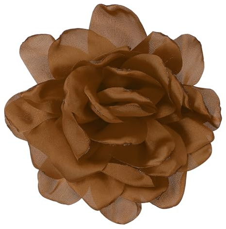 PATIKIL Flor Broche de Seda Satén, Peonía Pinza de Pelo Flamenca Clip Grande Solapa Accesorio para Mujer Boda Fiesta Cumpleaños Baile Banquete Vestido Ropa Bolsa Decoración, Marrón