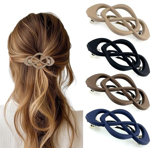 4 PCS Flat Hair Clips French Vintage Hair Barrettes Fashion Hair Accessories Dull Polish Non Slip Cross Half Ponytail Spring Clip with High-End Feel for Women