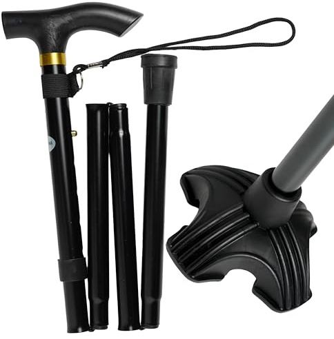 Bastone da Passeggio Pieghevole in Alluminio con Base Antiscivolo a Tre Piedi – Stampelle Ortopediche Regolabili con Manico Ergonomico e 2 Punte di Ricambio – Per Anziani e Camminate Quotidiane