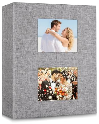 Photo Albums, 6x4 50 Pages 200 Photos Linen Photo Album, Large Capacity Pictures BookSlip In Photo Album Perfect Gifts for Family Anniversary Wedding Memo Slot Children Holiday Album (Grey)