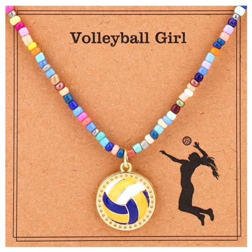 Mikovivi 2 Pezzi Collana di Perline da Pallavolo, Collana di Perline Colorate da Pallavolo per Donna Gioielli con Ciondolo Sportivo Regolabili per Regalo Eventi a Tema Sportivo