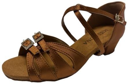 missfiona Salón de Baile Zapatos de Baile Niños Niñas Satén Latino, marrón, 34 EU