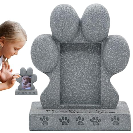 Piedra conmemorativa para mascotas, piedra sepulcral de jardín con forma de pata de 7.09 pulgadas con marco de fotos, diseño resistente a la intemperie para uso en interiores y exteriores, piedra de