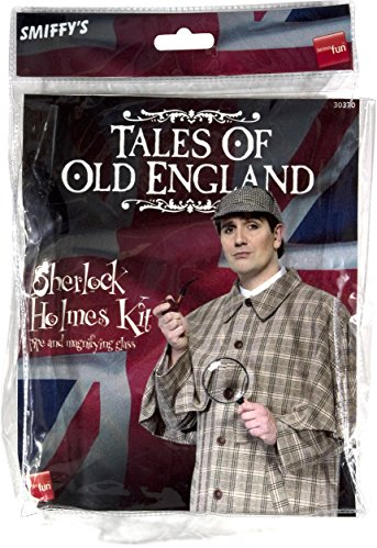 Smiffys Sherlock Holmes Set aus der Tales of Old England Kollektion, Braun, mit Pfeife Lupe Halloween