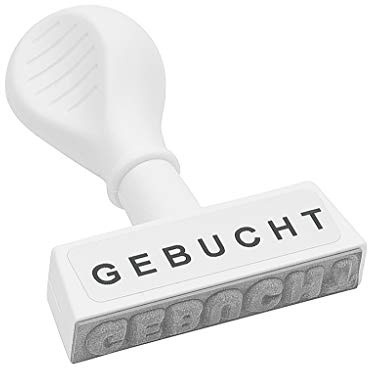Wedo 19312 Lagertext Stempel Gebucht, Kunststoff, Abdruckbreite 45 mm, Schrifthöhe 5, mm ergonomischer Griff, weiß