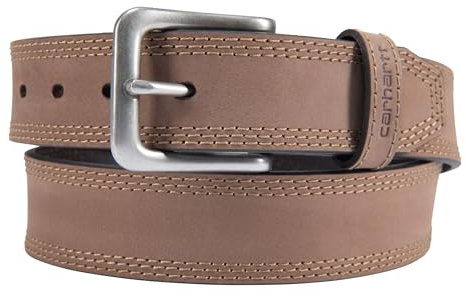 Carhartt Men's Casual Top Grain Saddle Leather Triple Stitch Belt, Brown, 38